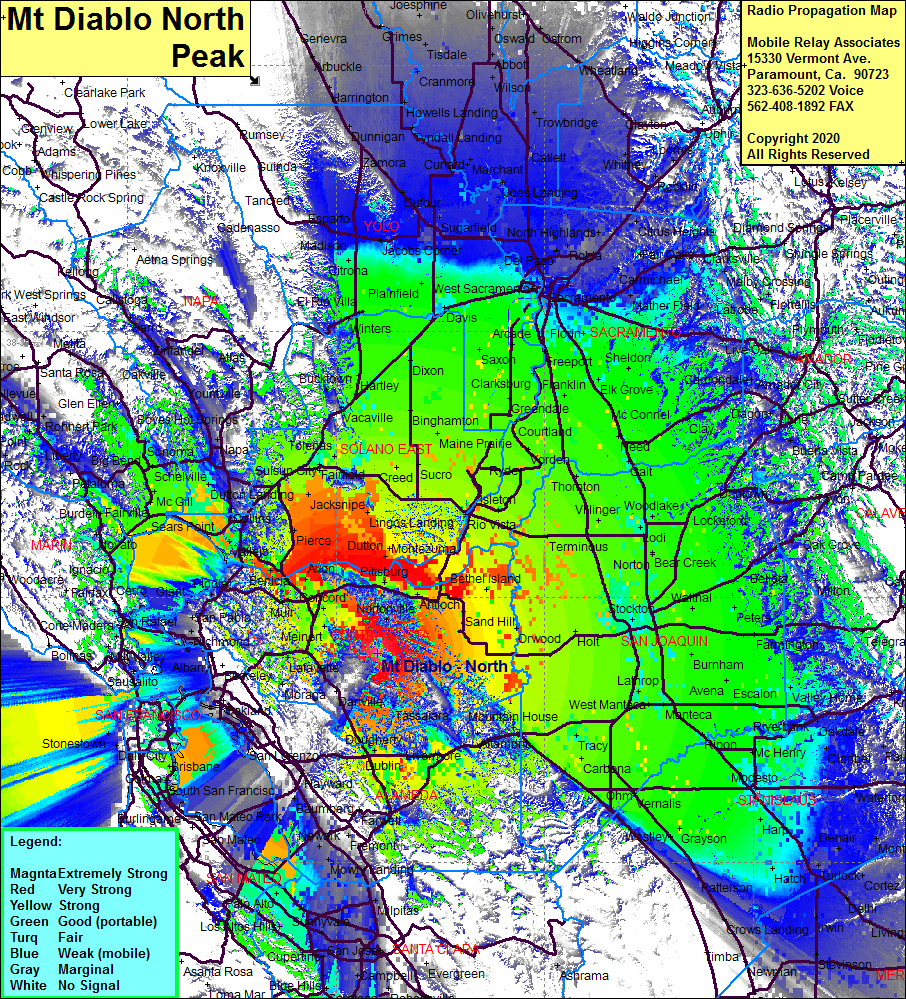 heat map radio coverage Mt Diablo North Peak